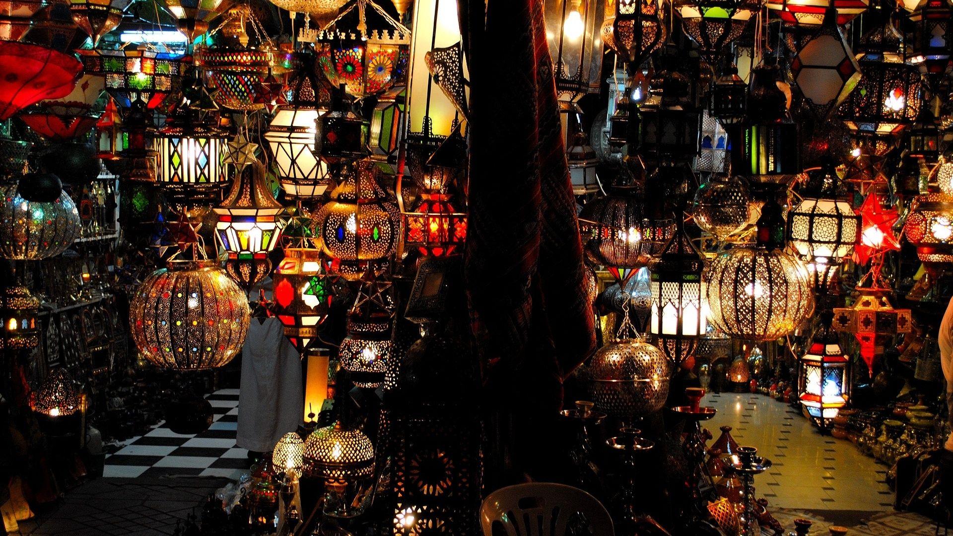 Morocco, Marrakesh, Bazaar, Flashlights, Moroccan