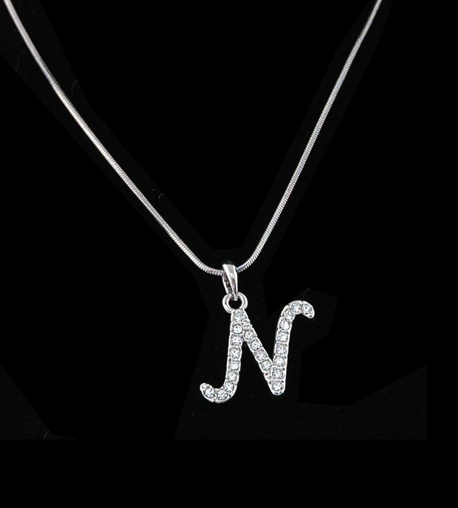Necklaces. Personalized Crystal Necklace with Letter N Pendant Design