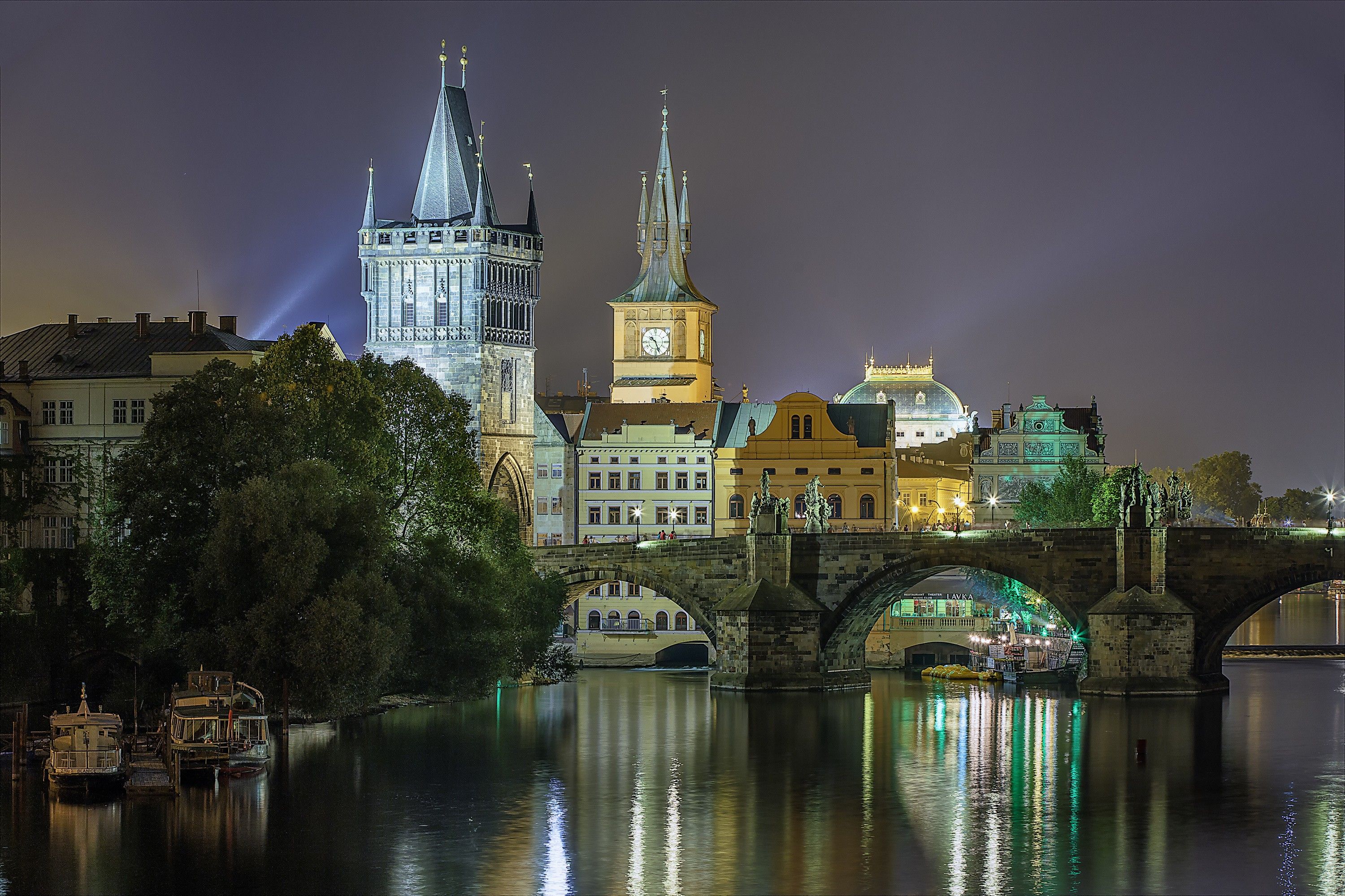 Ancient: Prague Night Reflection River Buildings Lights Charles
