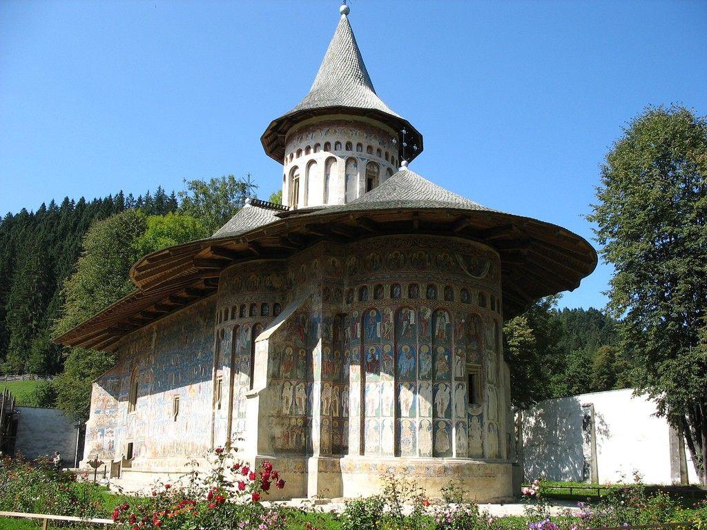 Religious: Voronet Monastery Romania Peisaj Blue Sky Suceava Tree