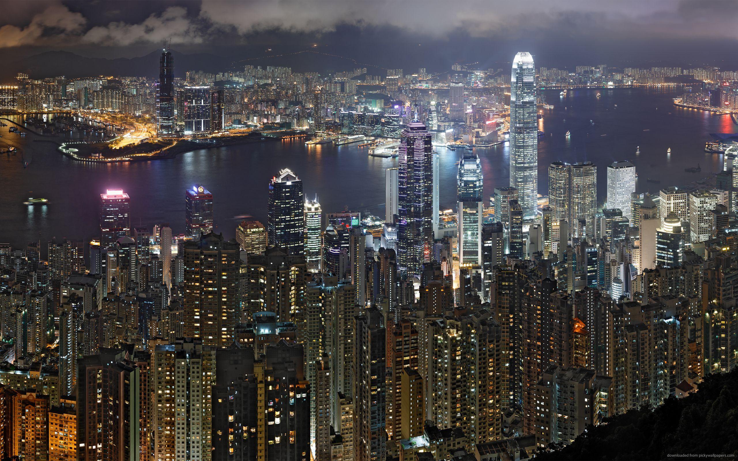 Hong kong skyline night wallpaperx1600
