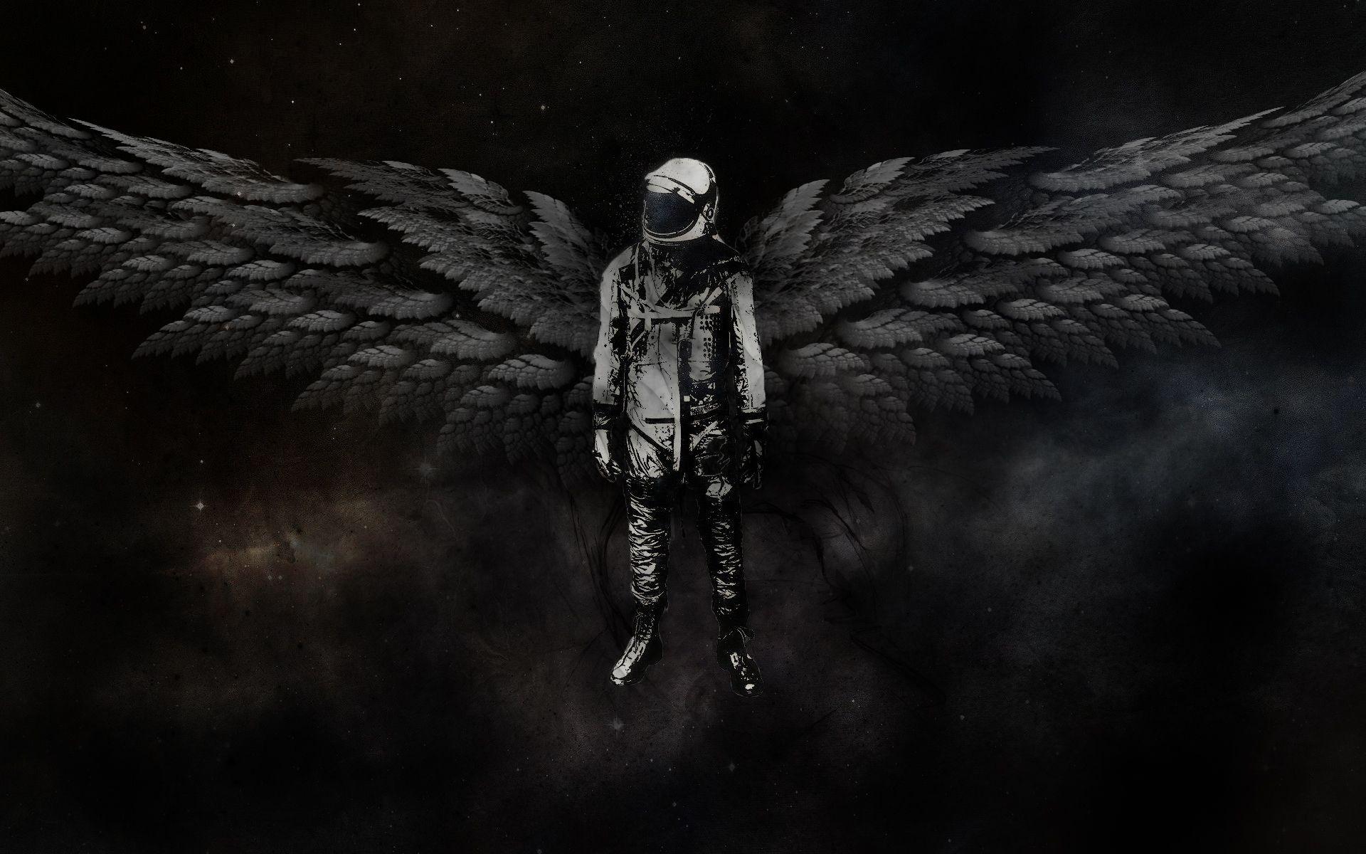 Outer space astronauts angel wings wallpaperx1200