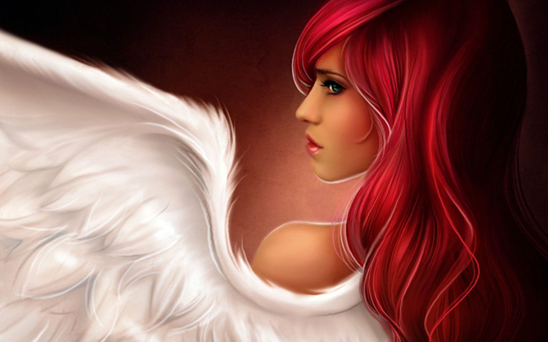 Girl with Red Hair and Angel Wings widescreen wallpaper. Wide