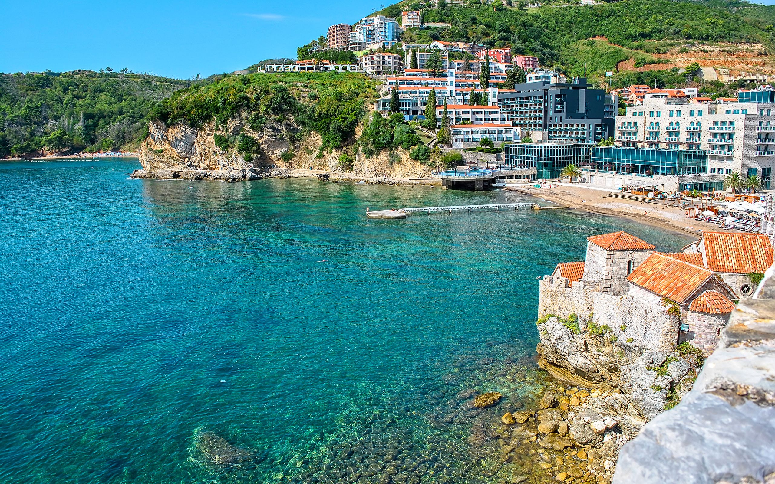 Photos Montenegro Budva Beach Sea Rock Cove Coast Cities 2560x1600