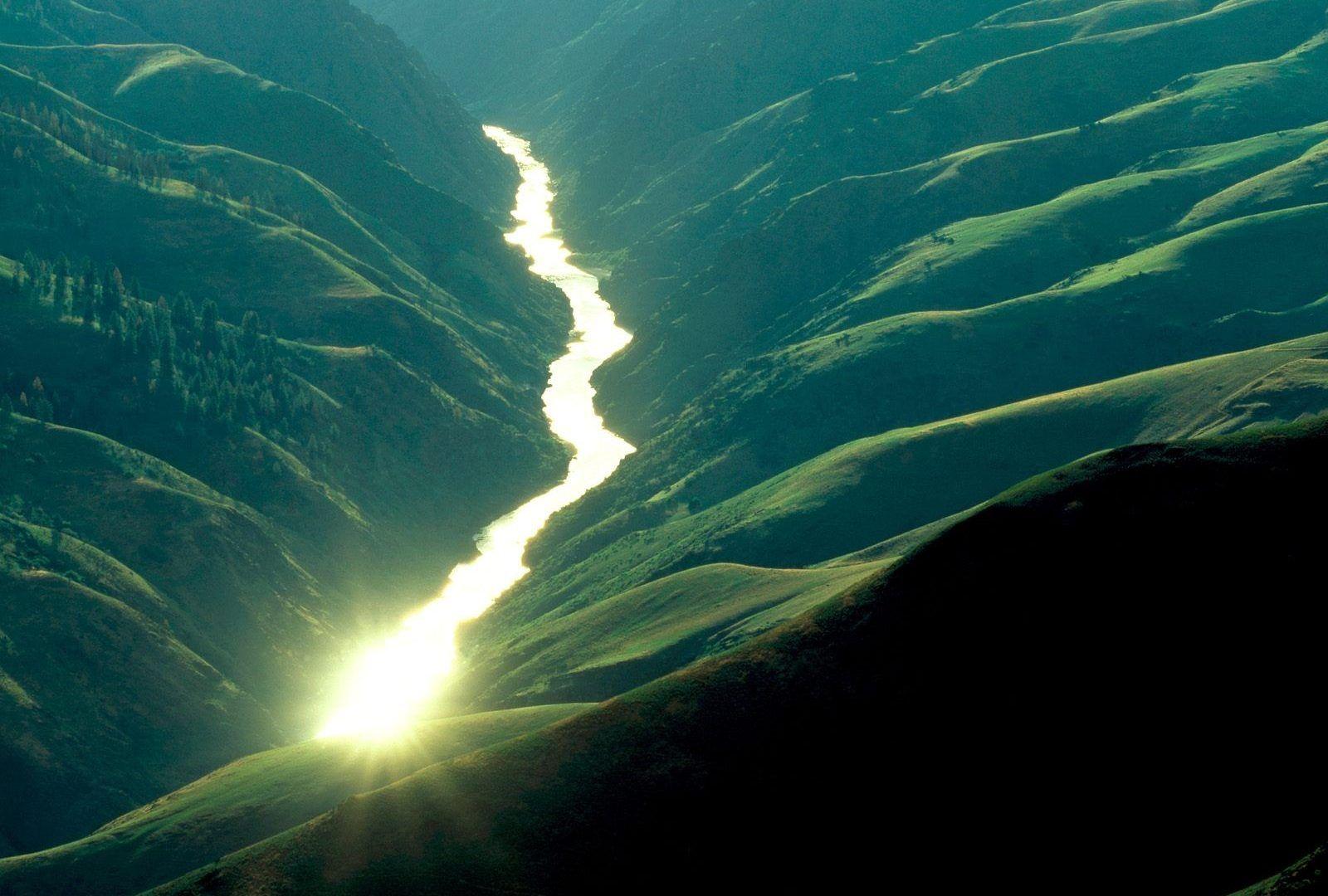 Rivers: Sunlight Reflecting Salmon River Idaho Light Mountains
