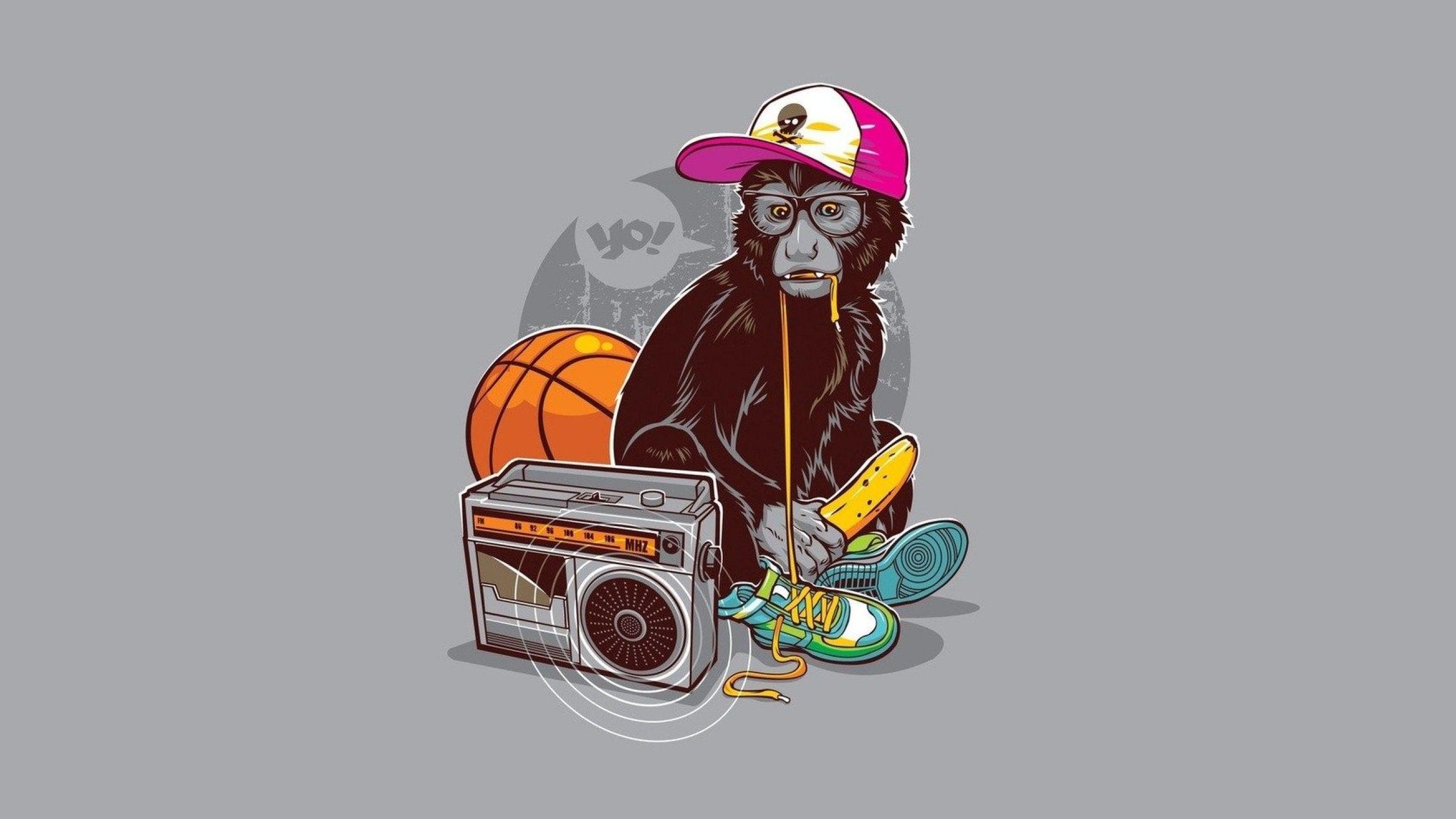 Minimalism Monkey Tape Recorder Banana Art 1440×2560