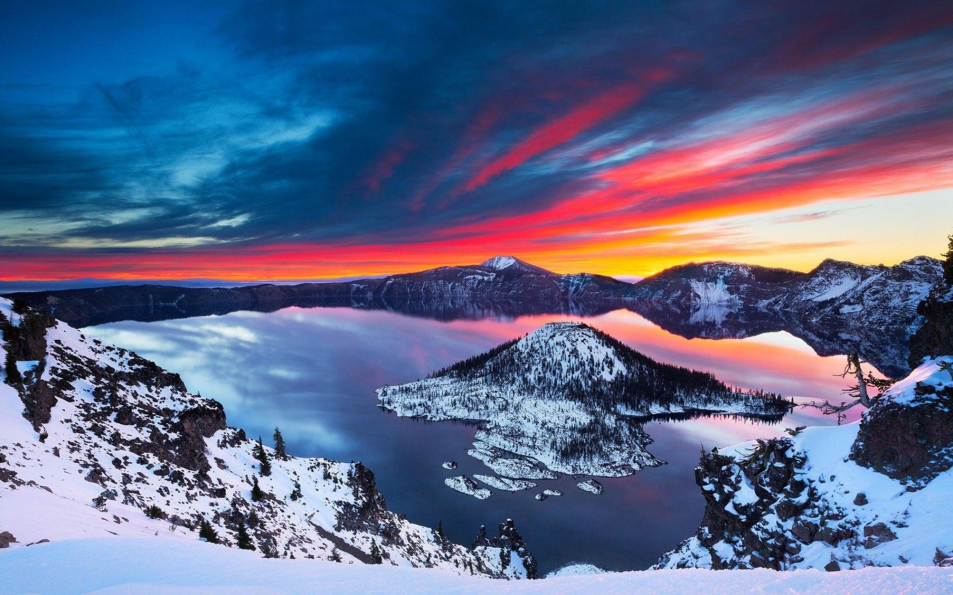 Wallpaper Crater Lake National Park, Cascade Mountains, HD, Nature