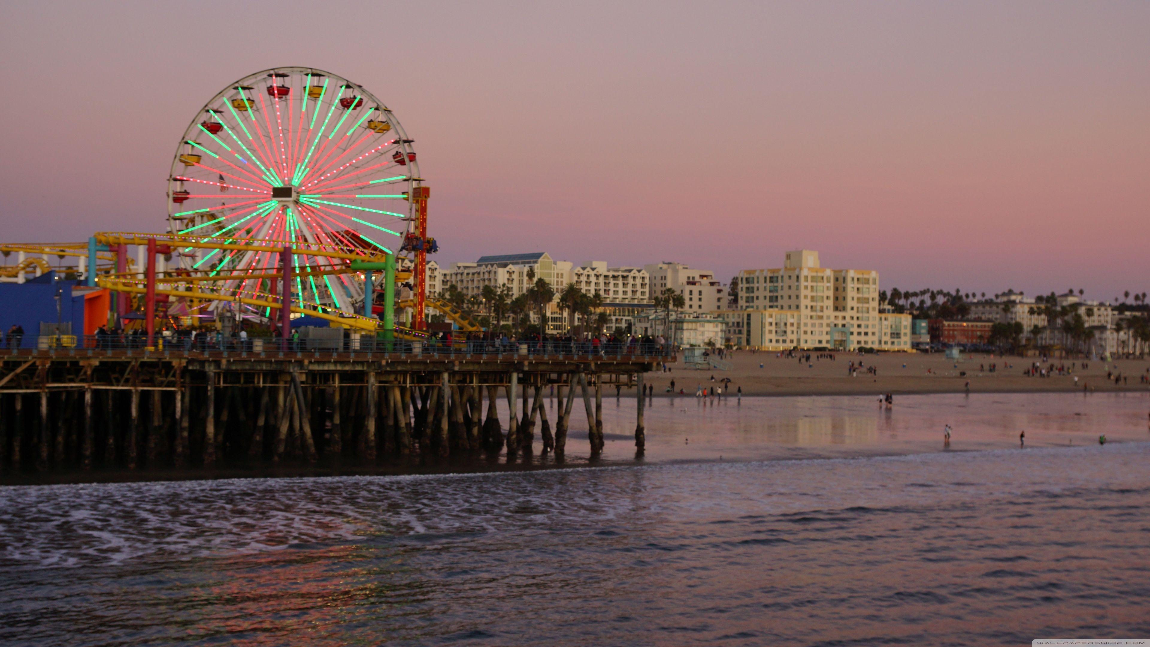 Santa Monica Beach At Evening, Los Angeles HD desktop wallpaper
