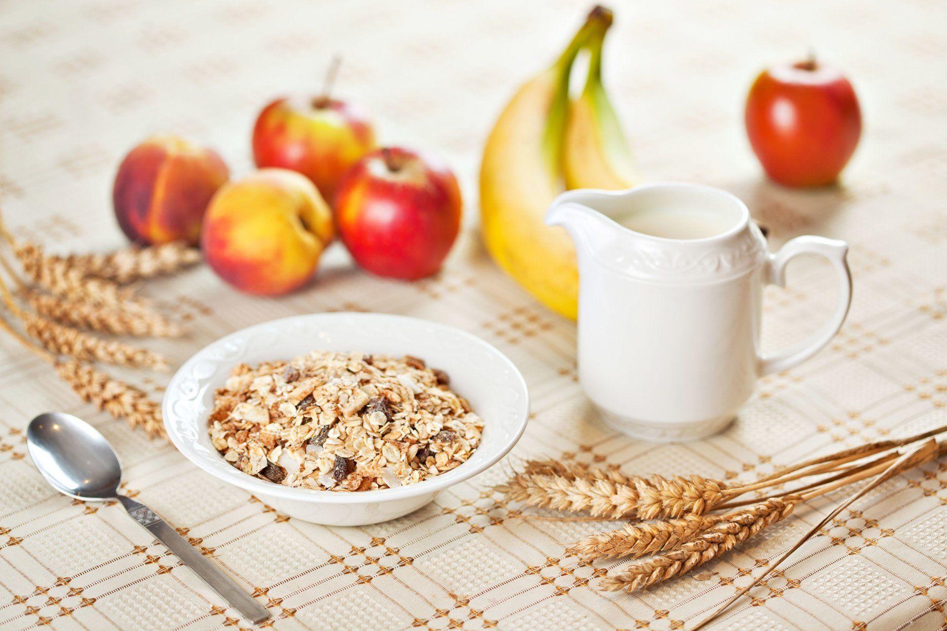food breakfast cereals fruits apple apples bananas spoon wheat rye