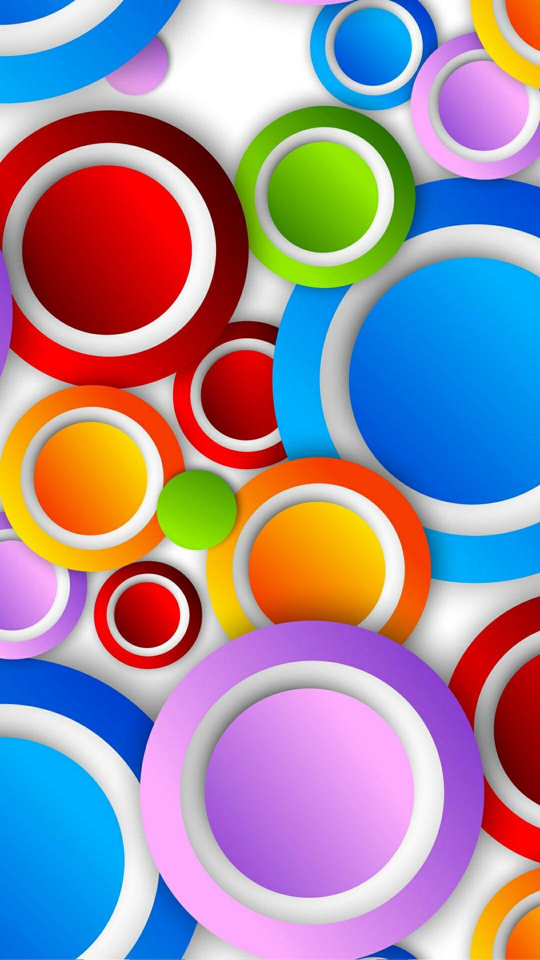 Colorful Circles with White Trim Wallpaper. *Abstract