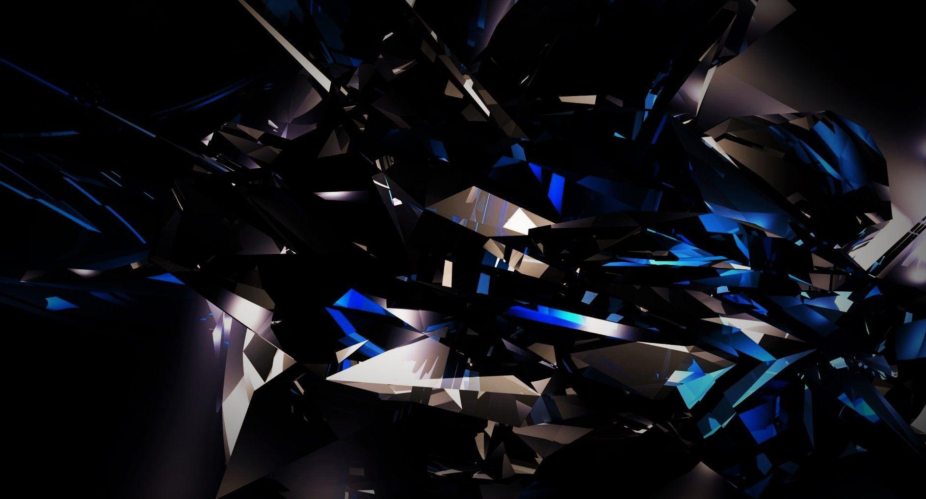 black, Dark, Abstract, 3D, Shards, Glass, Blue, Bright Wallpapers