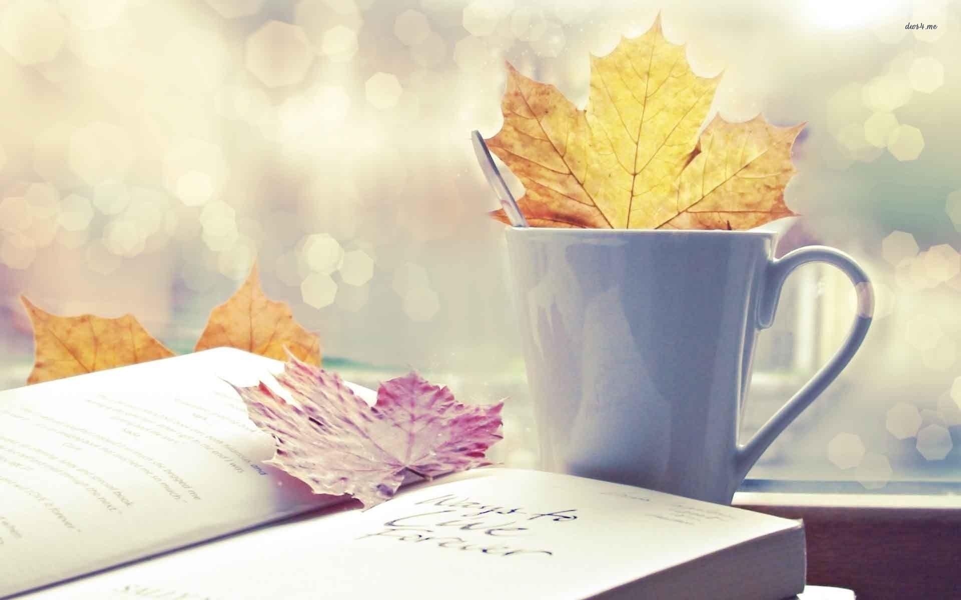 Leaves On Mug Book wallpaper free