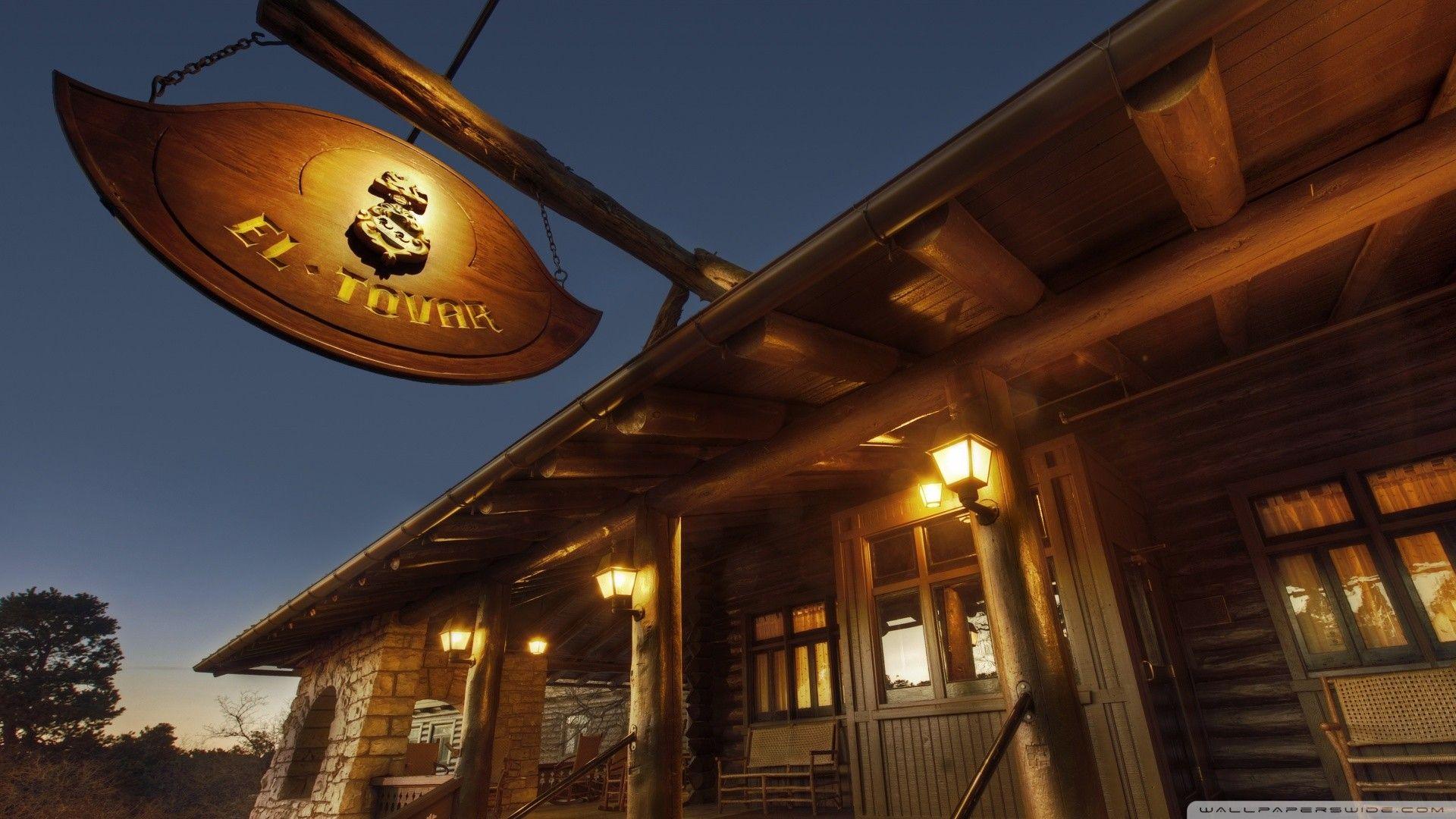 Houses: El Tovar Restaurant Grand Canyon Az Sign Wood Lights HD
