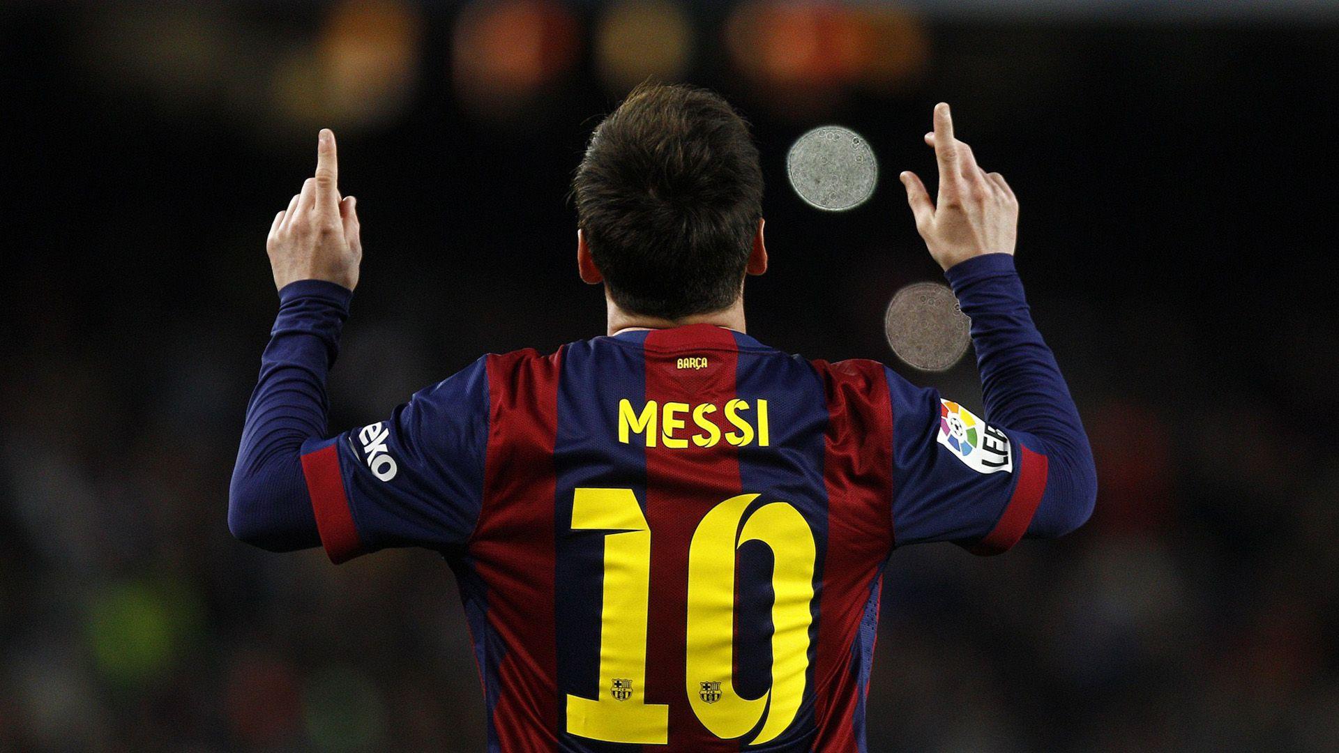 Lionel Messi celebrates Barcelona Almeria La Liga 08042015