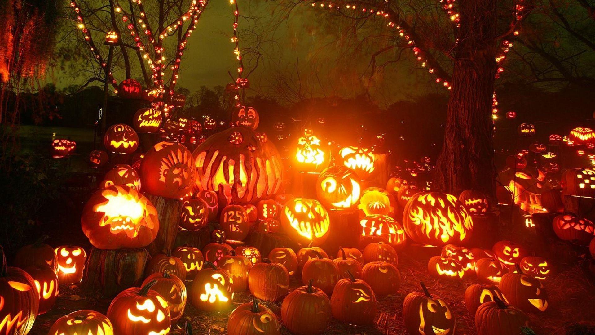 Full HD Wallpaper Halloween Forest Art Jack O' Lantern Scary Light