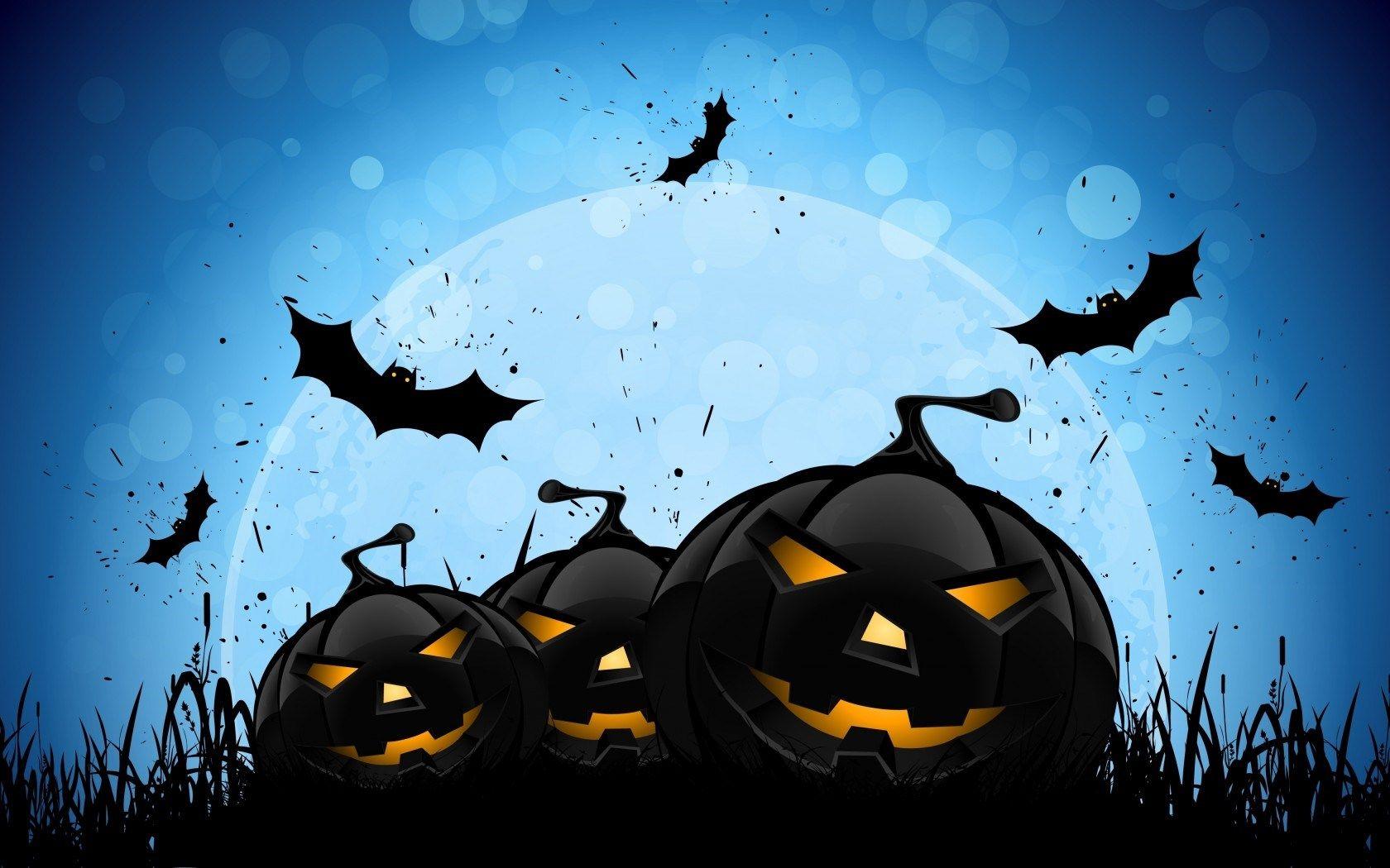 Halloween Creepy Pumpkins Bats Wallpaper
