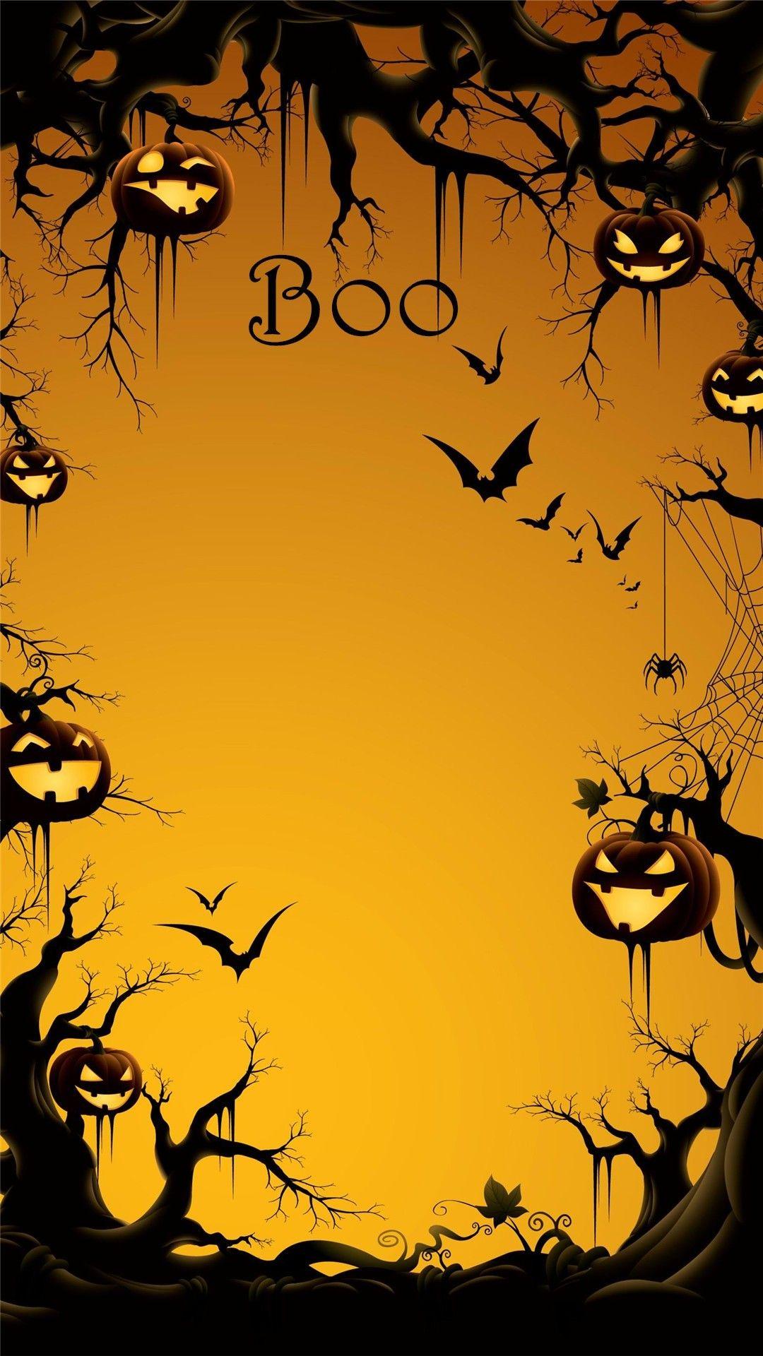 Boo Halloween iPhone 6 plus wallpaper with pumpkin on
