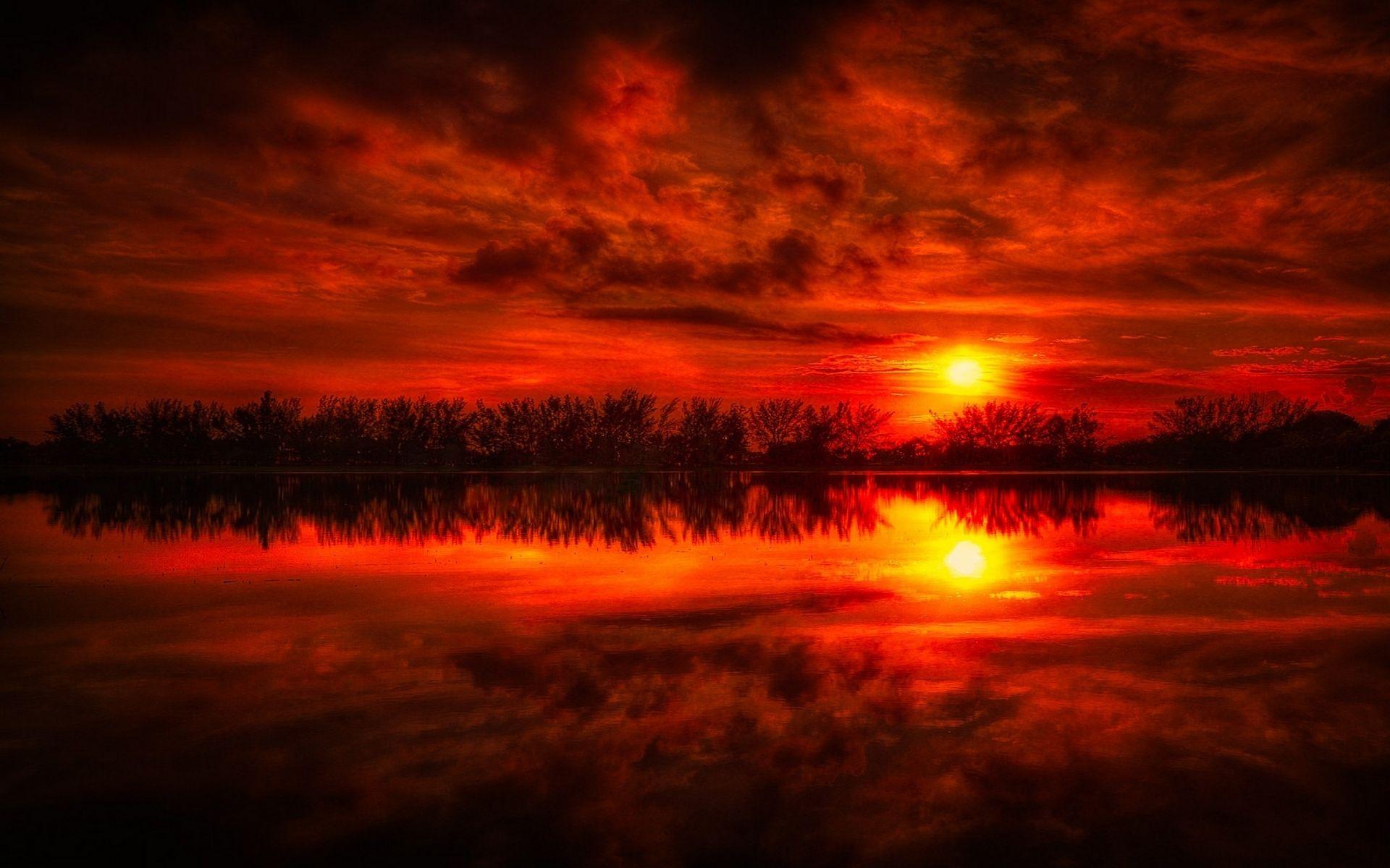 Fire Red Sunset Reflection Sea wallpaper. Fire Red Sunset