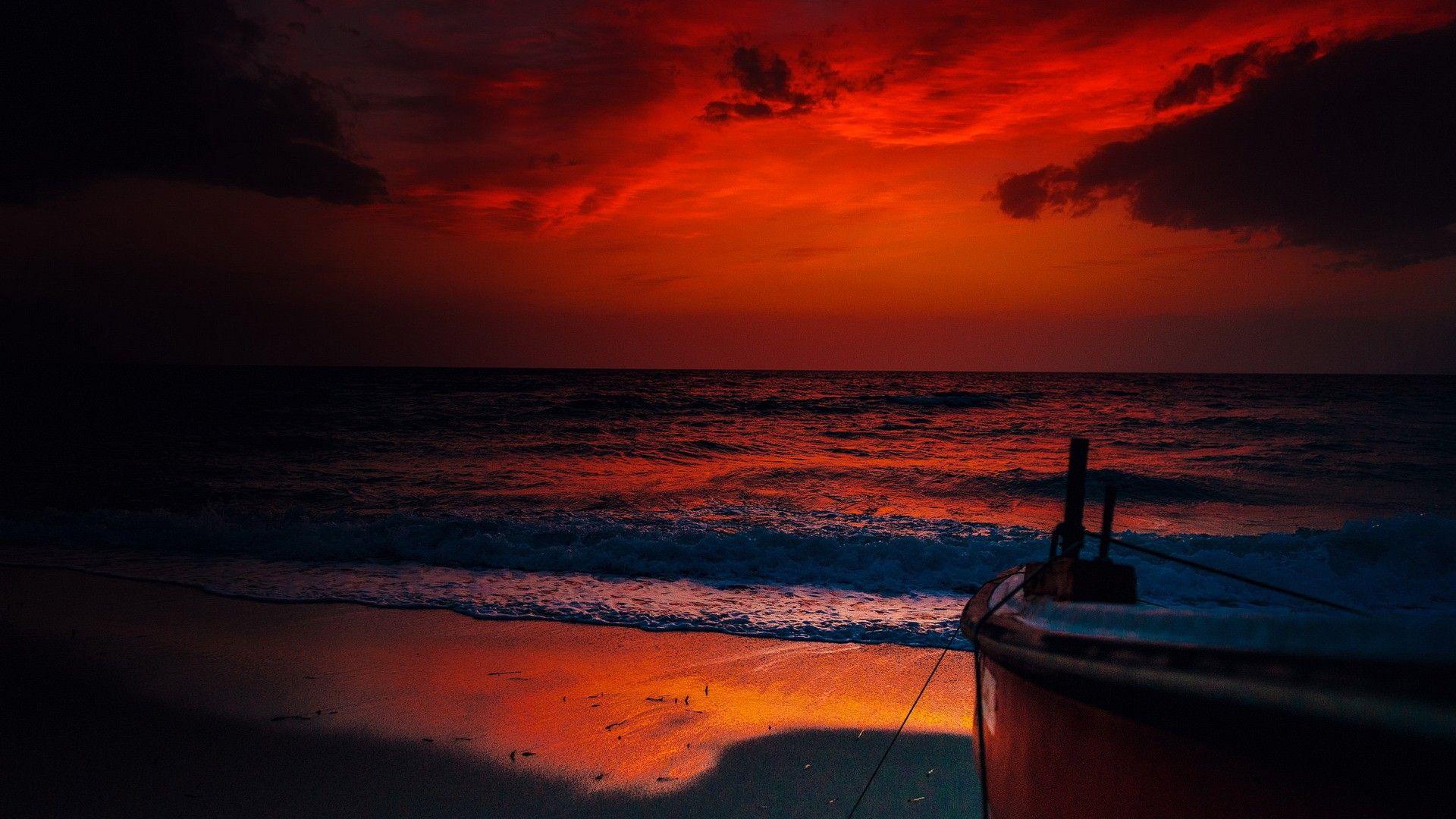 Beach: View Nature Sunset Clouds Red Sea Ocean Sky Wallpaper