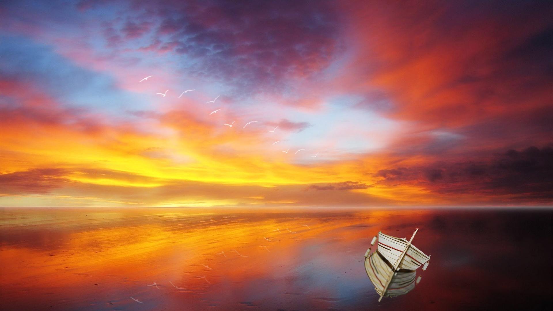 Sea And Red Cloud At Dusk Desktop Background Widescreen and HD