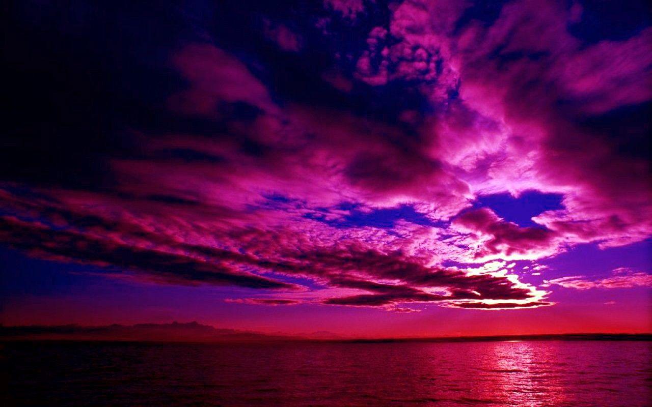 Purple Sky Photography Ocean Lake Pink Red Sea Calm Sunset Blue Wave
