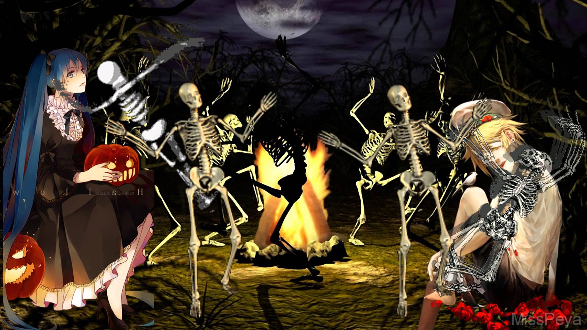 Miku Hatsune & Oliver Spooky Scary Skeletons Happy Halloween