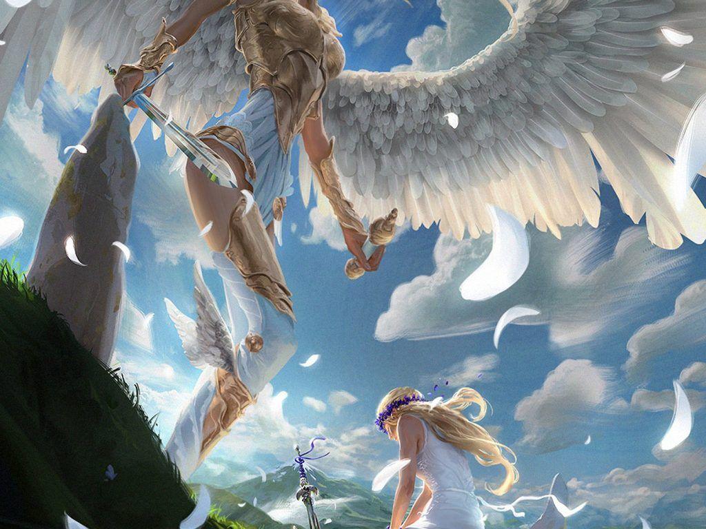 Angel Big Feather Wings Blue Sky Cloud Sword Amazing Fantasy