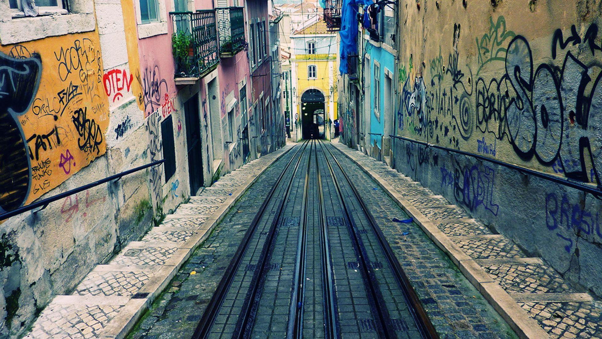 Narrow street in Lisbon wallpaper and image