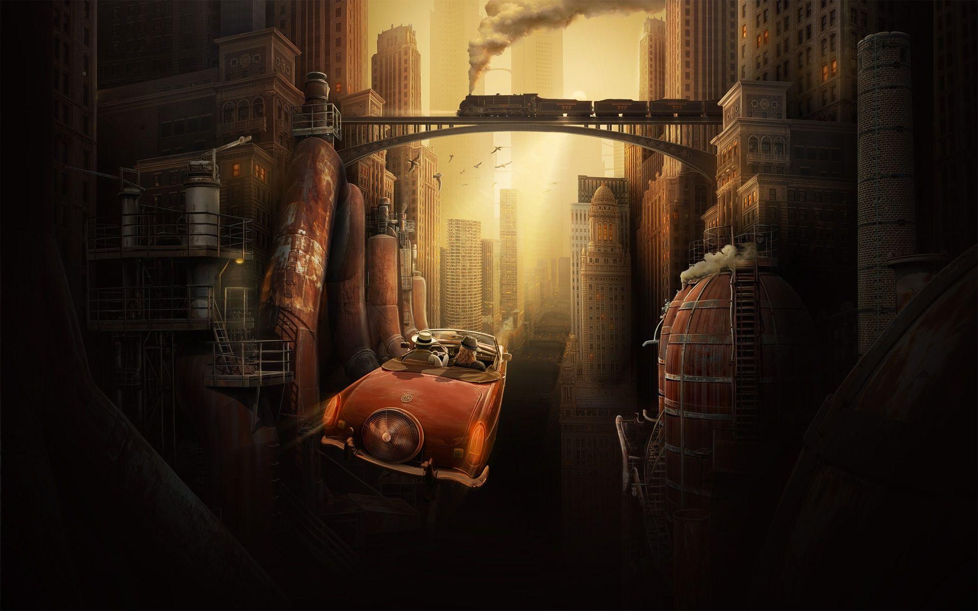 Future Megapolis Flying Car Wallpaper in jpg format for free download