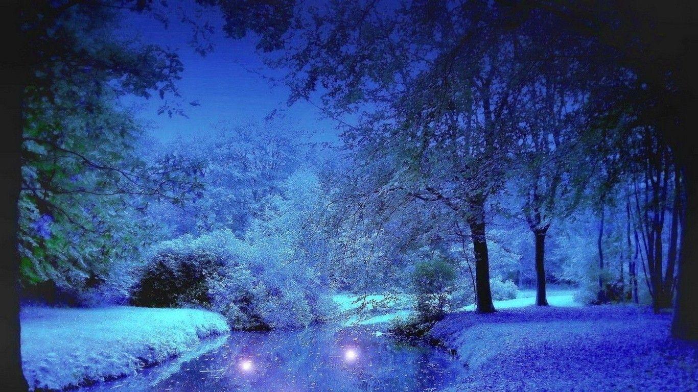 Winter Snow Spirits Glowing Trees Forest Spirit Blue HD Wallpaper