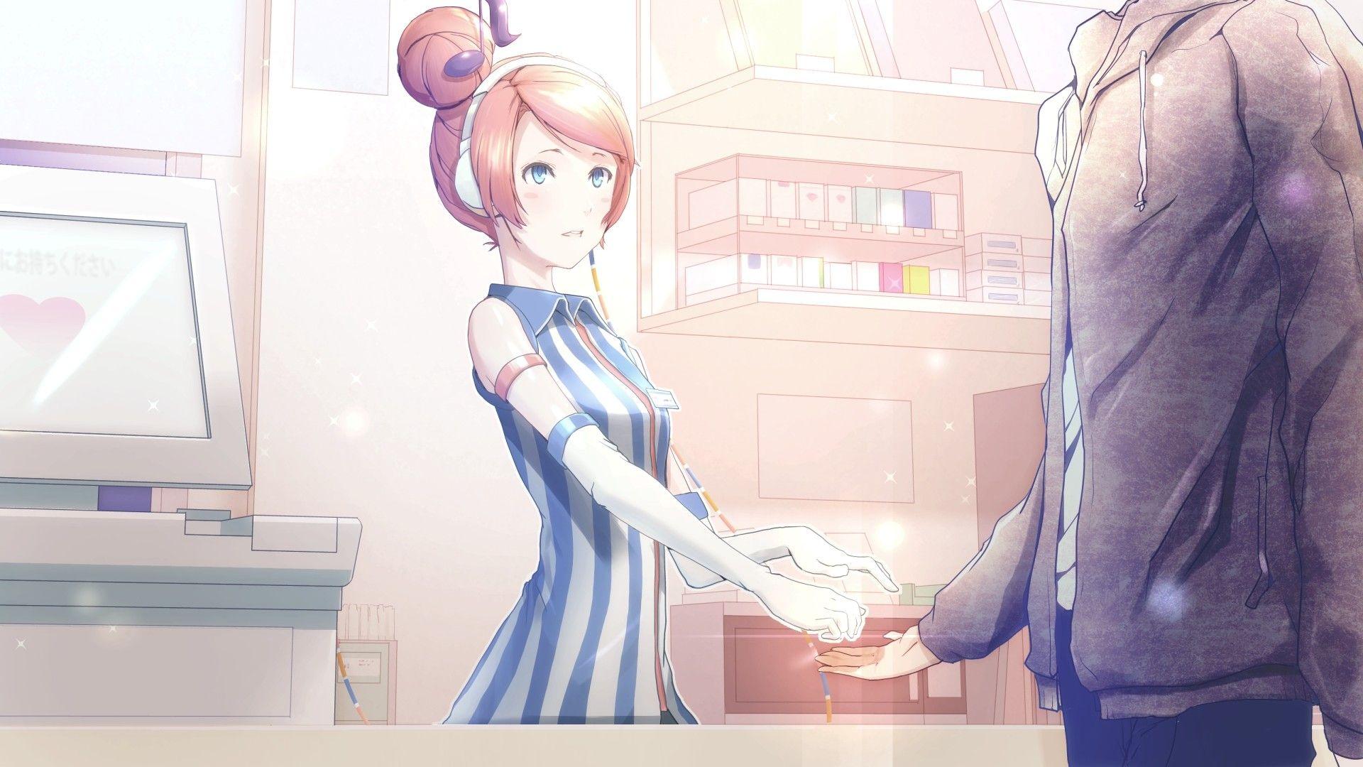 headphones, Vocaloid, gloves, dress, indoors, blue eyes