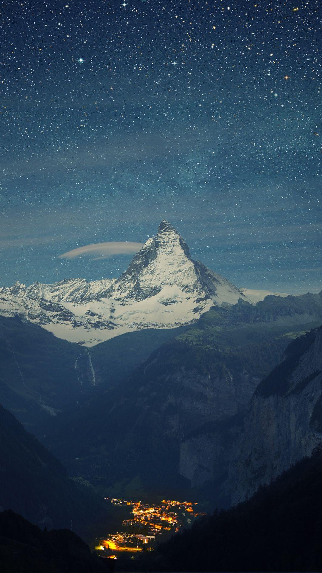 Download Wallpaper 1080x1920 Switzerland, Alps, Mountains, Night