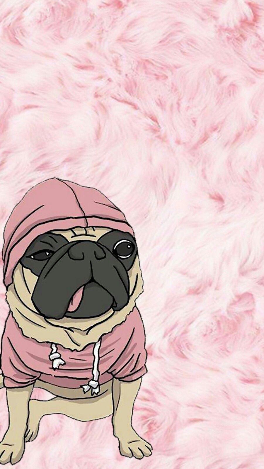cute pink pug wallpaper, fur background. Wallpaper