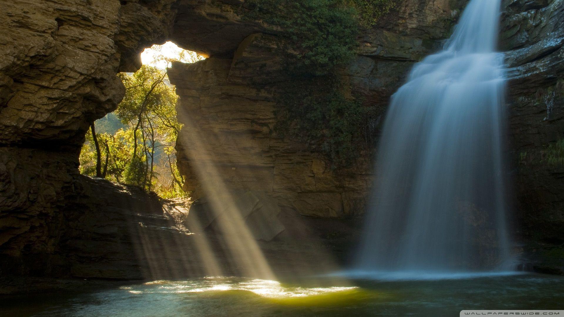 Limestone Cave And Waterfall, The Foradada, Catalonia, Spain HD