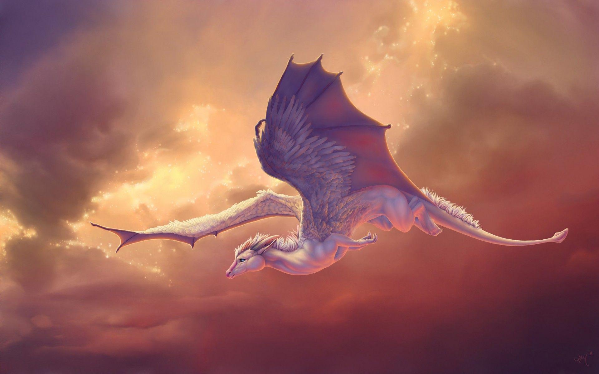 Wallpaper Baby Dragon, Wings, Flight, Creative Graphics