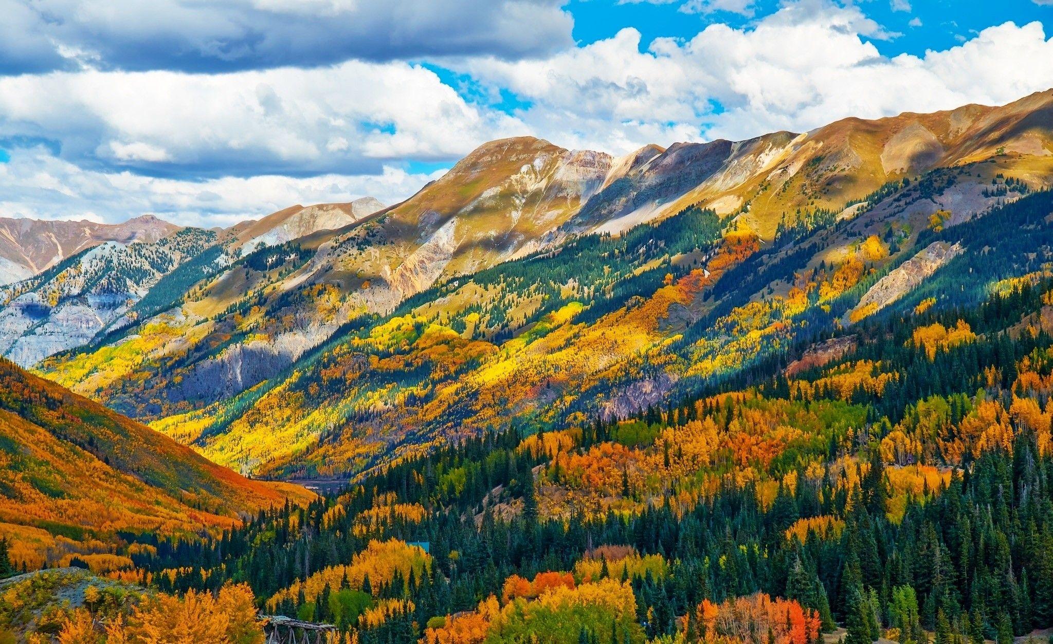 Mountain Clouds Fall Landscape Colors Leaves Trees Autumn