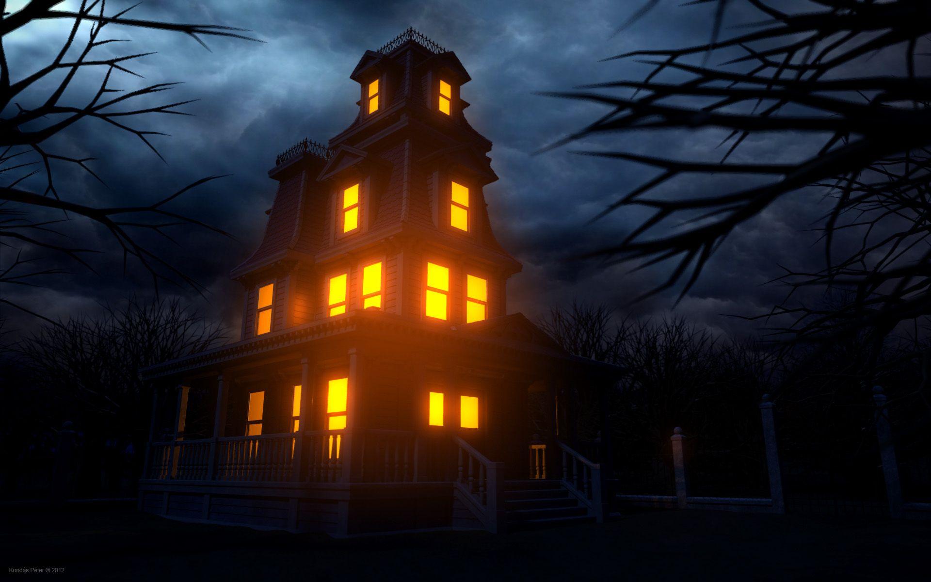 House Creepy Halloween Haunted Lights Windows Wallpaper At Dark