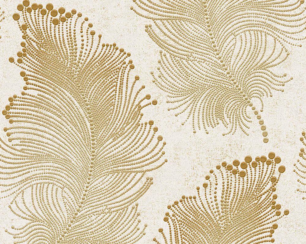 Baroque Floral Wallpaper in Gold and Ivory design