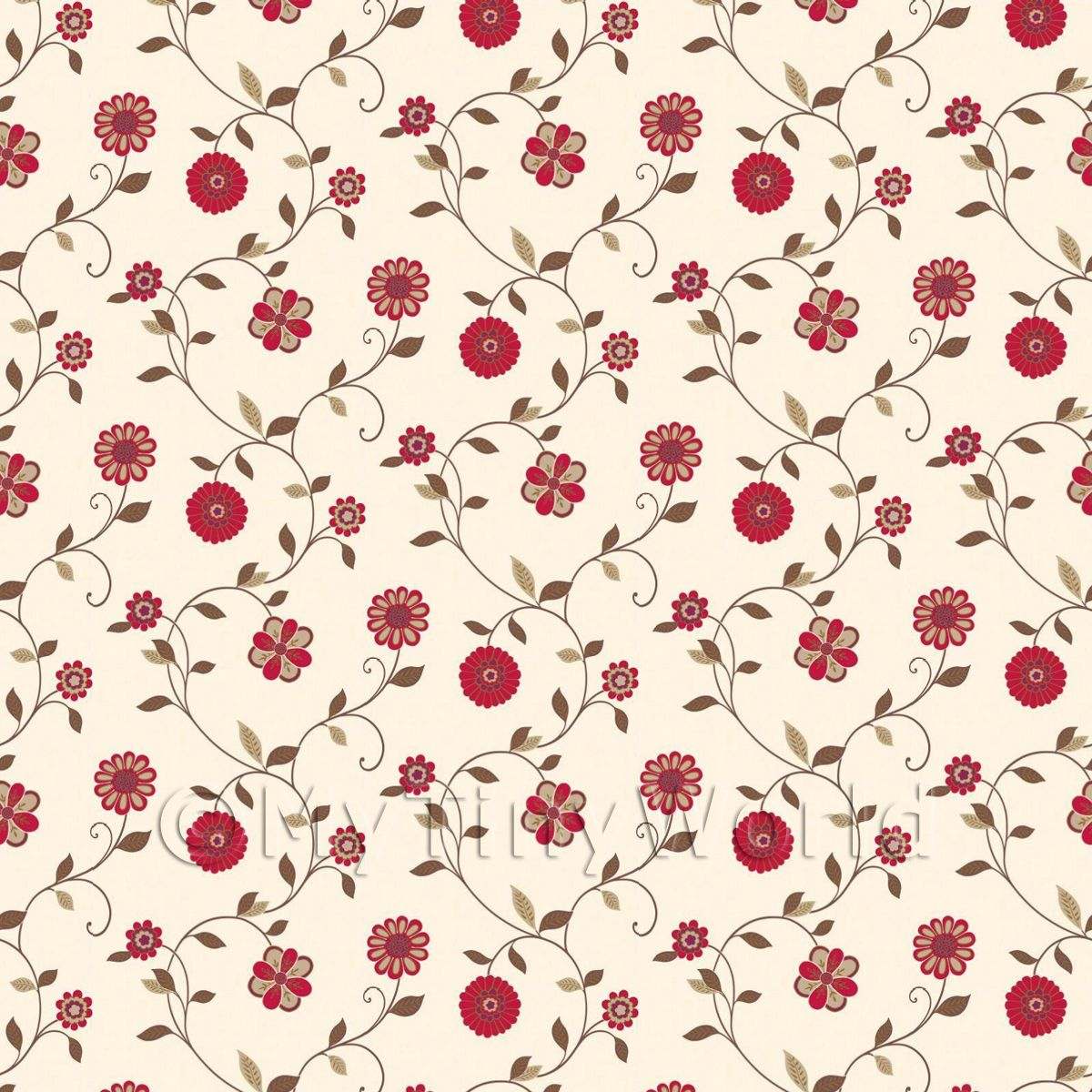 Dolls House Miniature Red Rose Wallpaper 