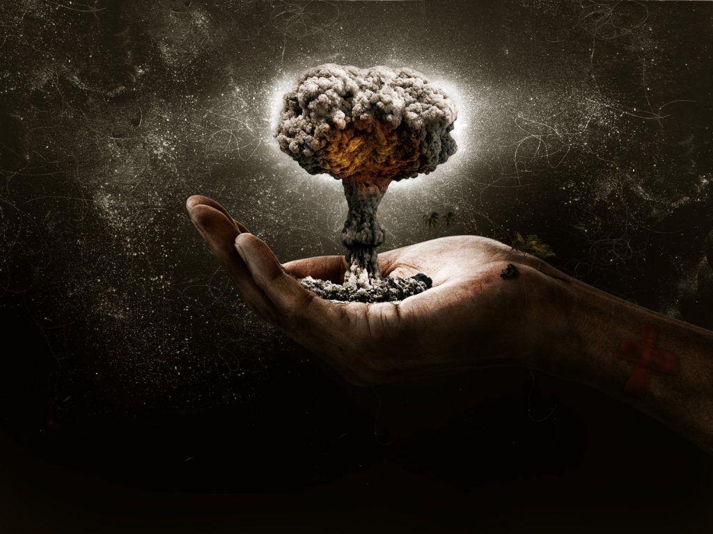 Hand Mushroom Cloud Blast Explosion Miniature Dark Nuclear