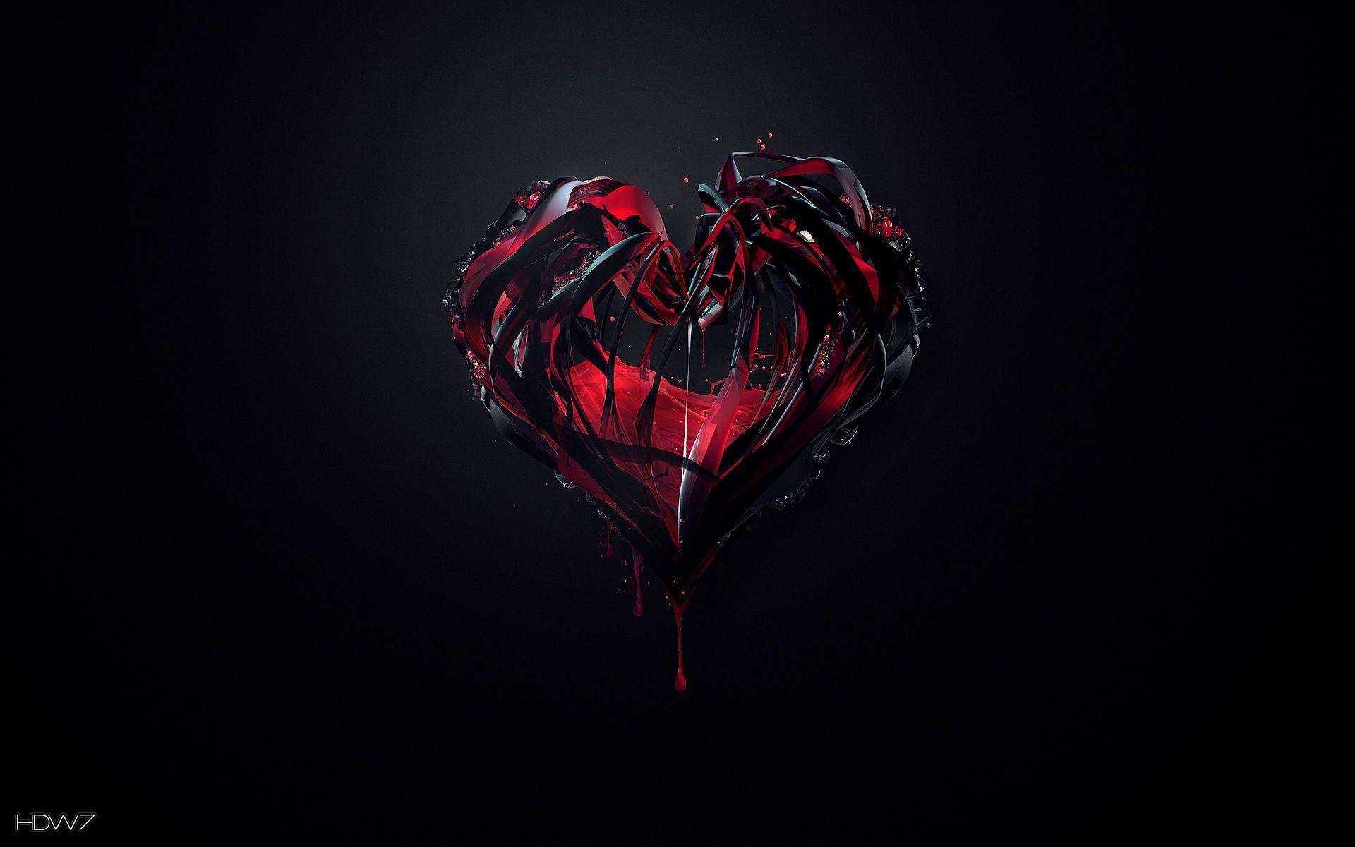 broken red black heart lines glass drops melting. HD wallpaper
