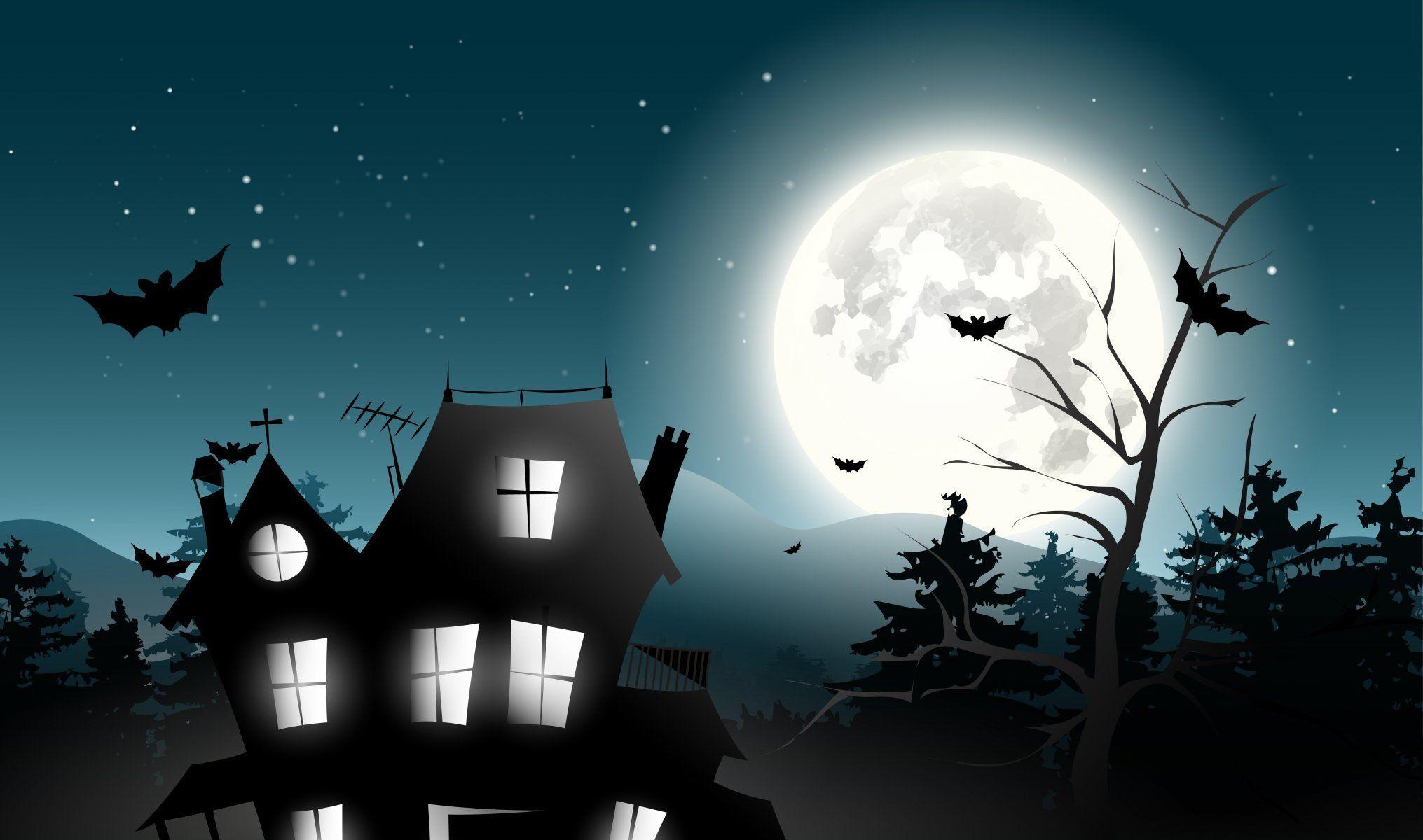 holiday halloween scary house horror creepy full moon castle trees
