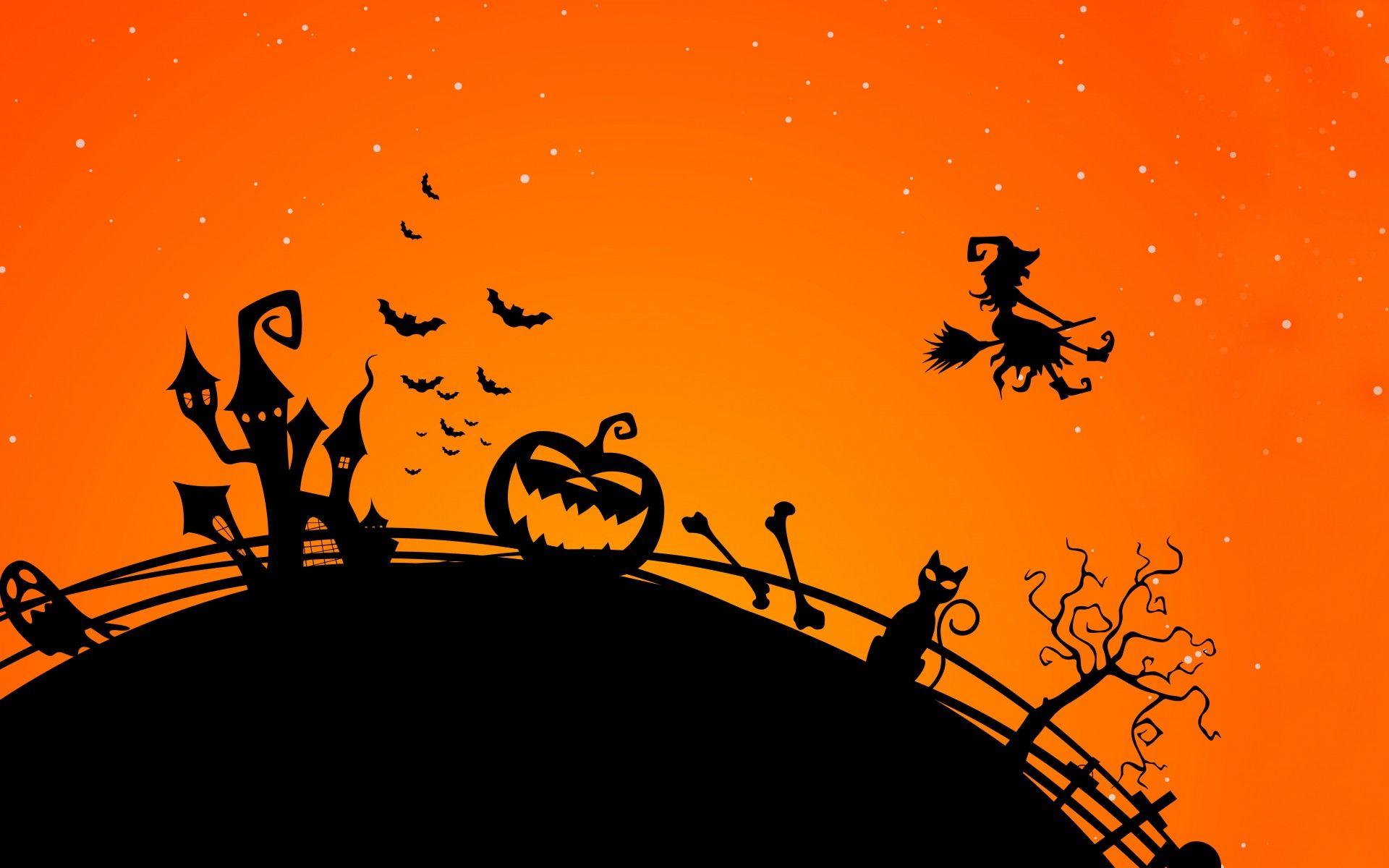 Wallpaper Scary house, Witch, Bats, Pumpkin, 4K, Celebrations