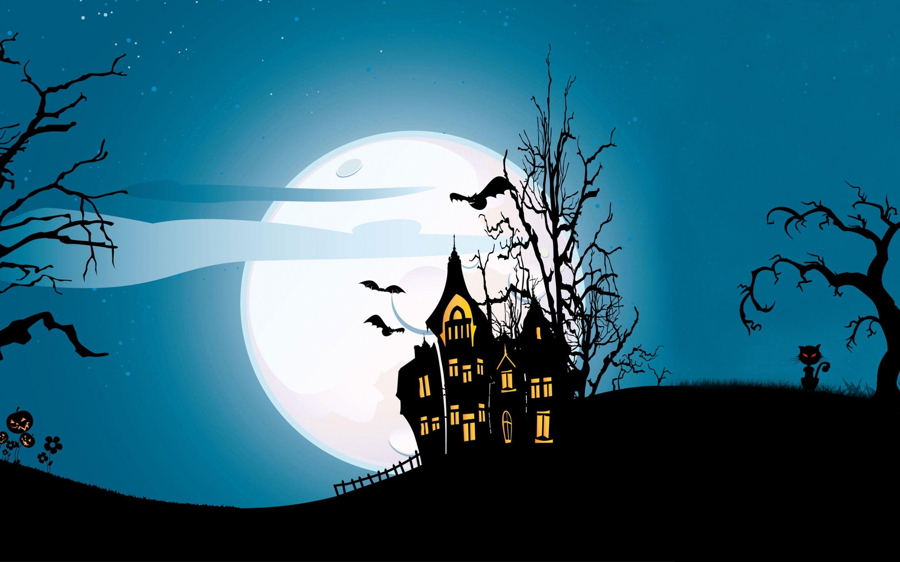 Wallpaper Scary house, Full moon, Bats, HD, Celebrations