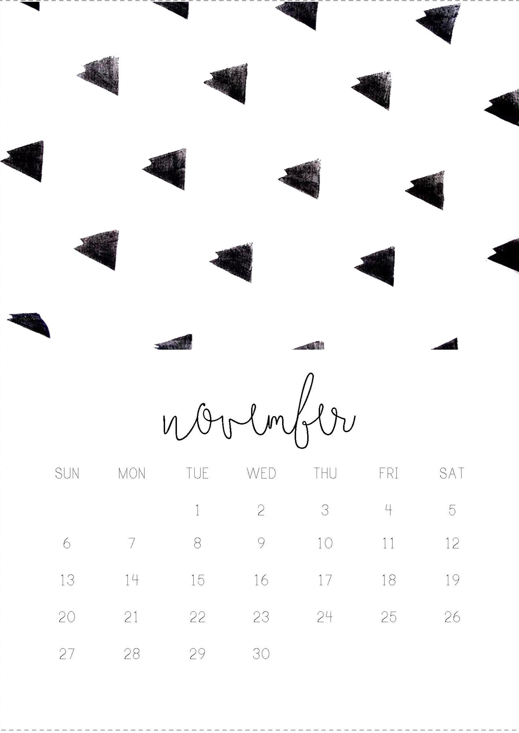 12 November Monthly 2016 Calendar Printable, Collage Digital