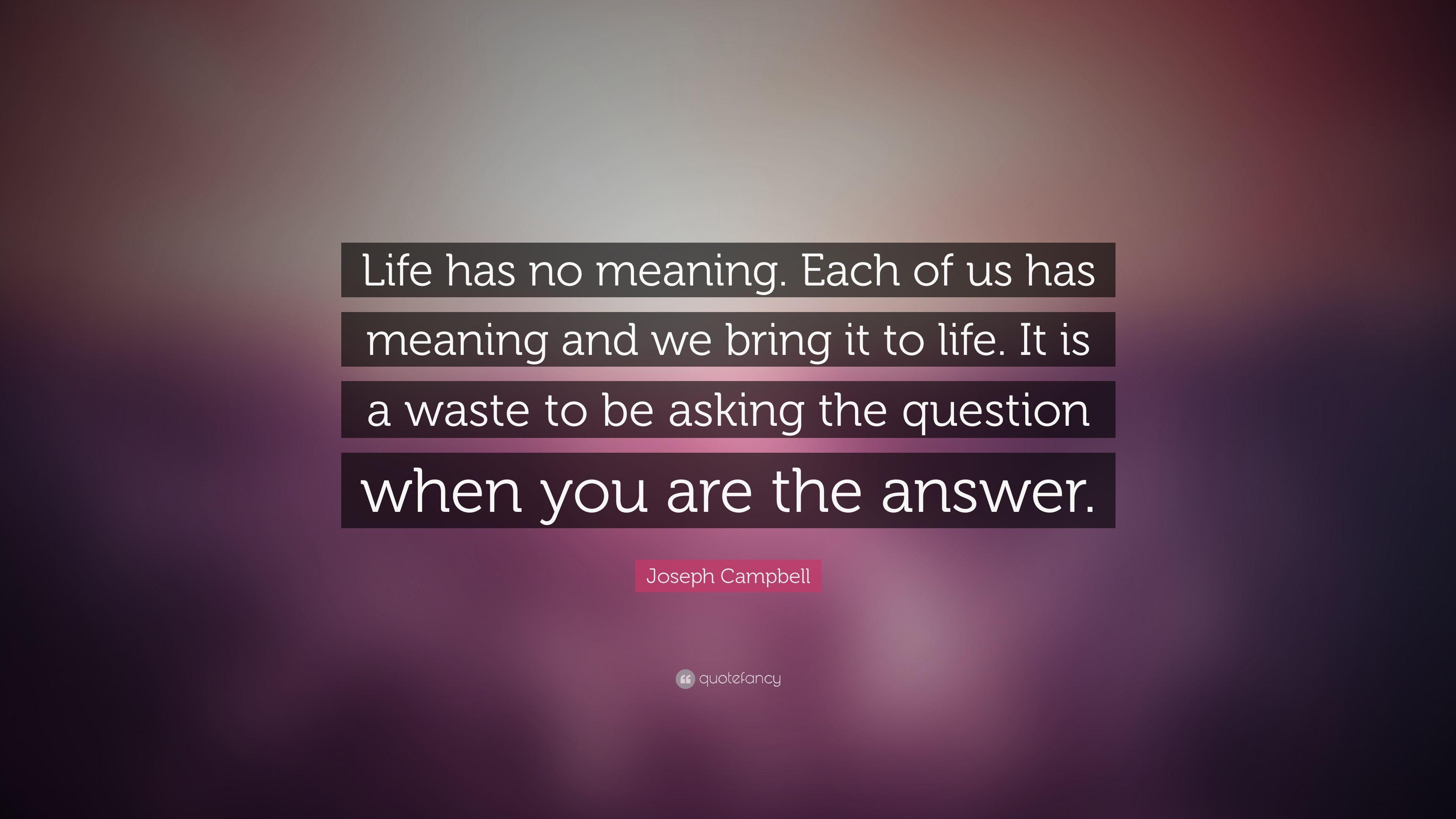 Joseph Campbell Quote: “Life has no meaning. Each of us has
