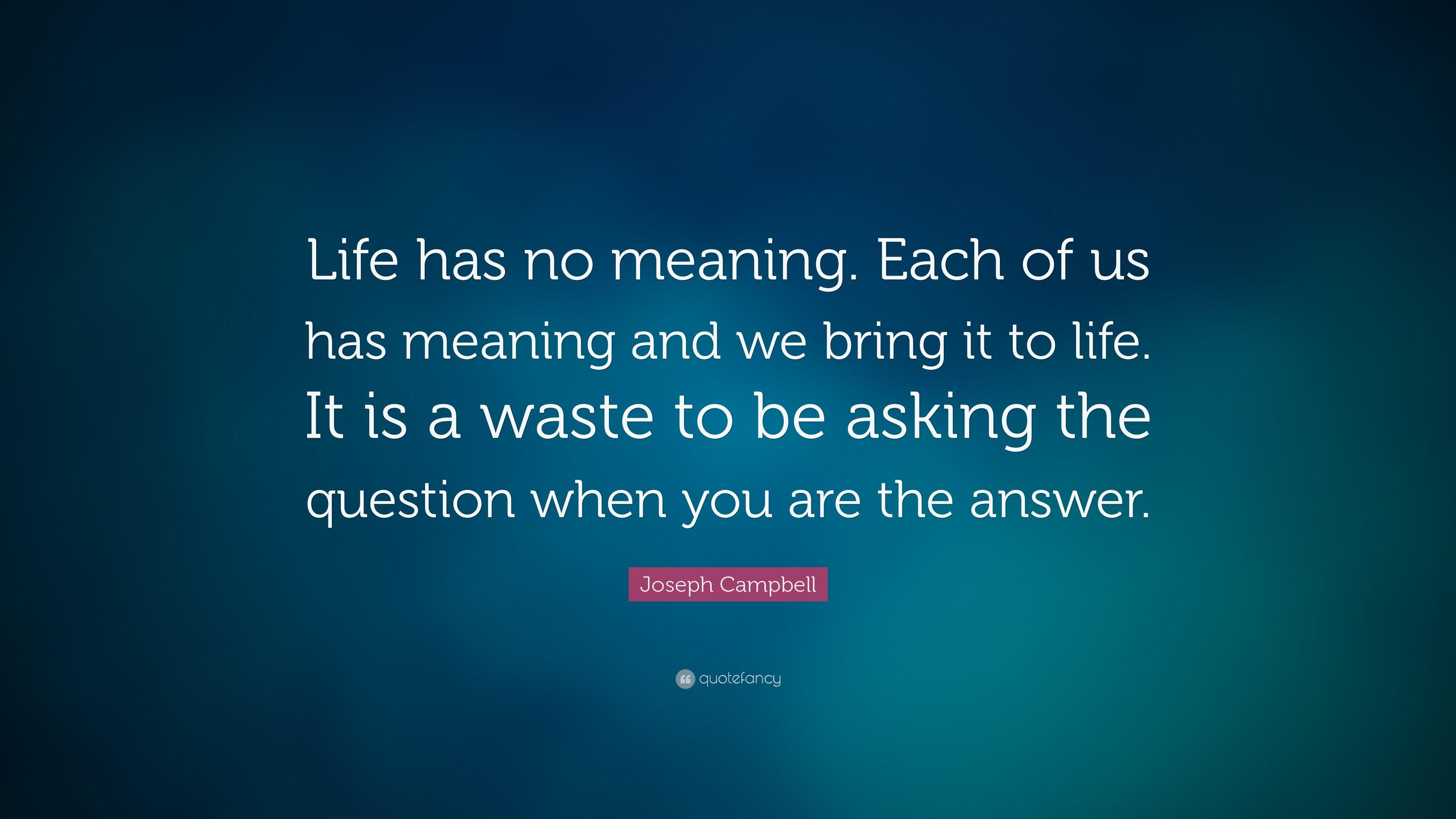 Joseph Campbell Quote: “Life has no meaning. Each of us has