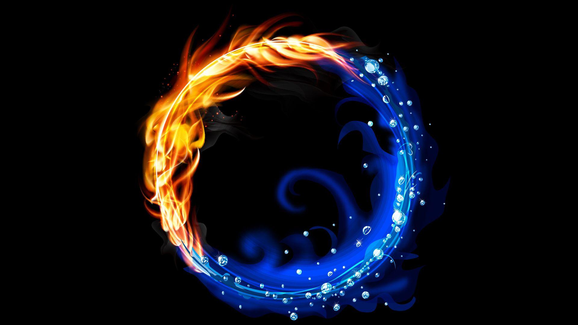 Abstract Black Background Circles Fire Graphics Vector Art Water