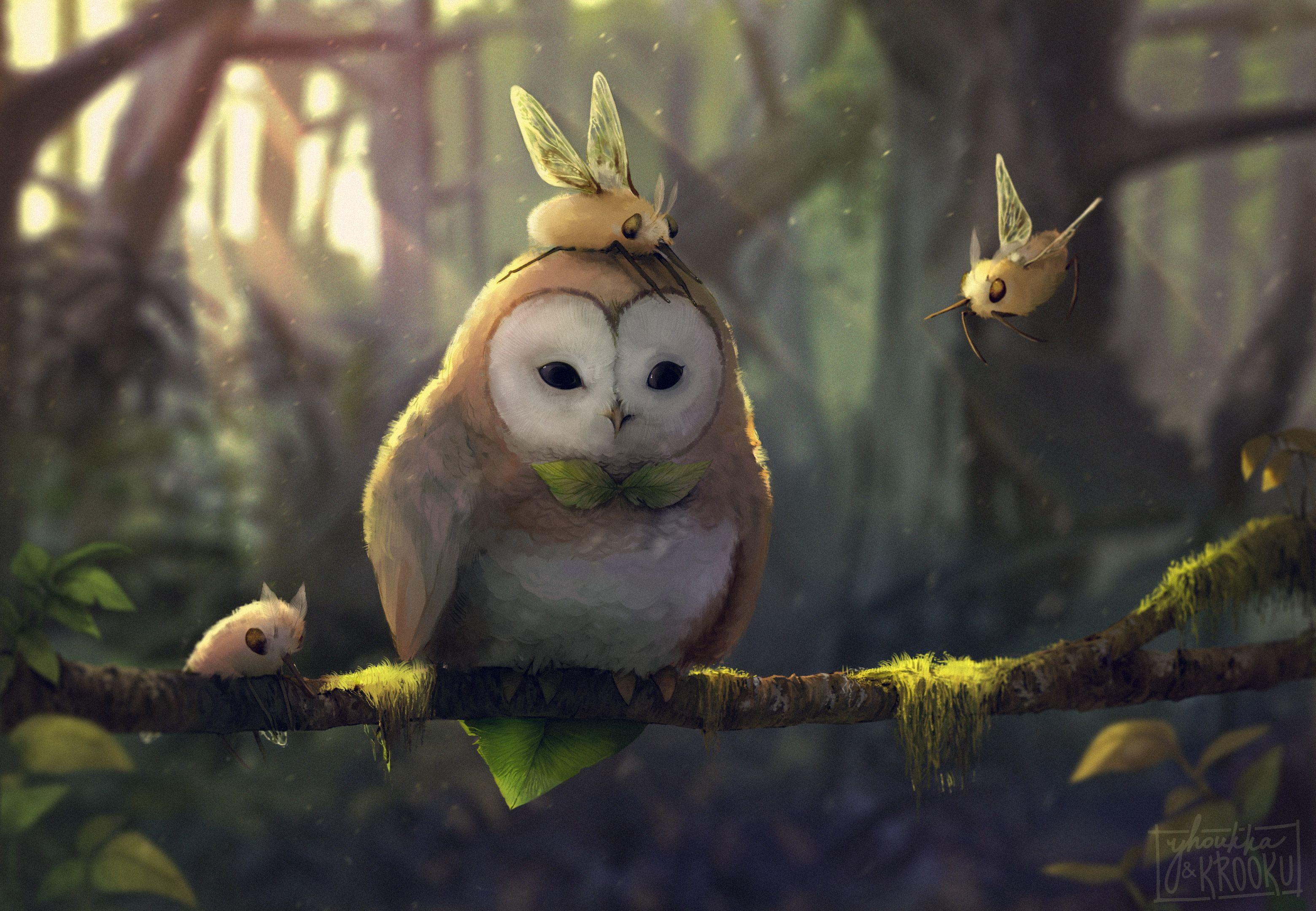 Tranquil Owl. Artist HD 4k Wallpaper