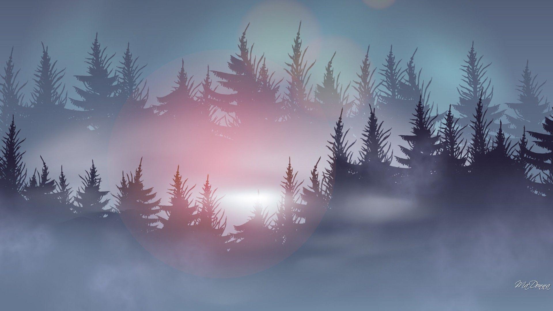 Forests: Tranquil Mountains Sky Trees Fog Misty Forest Twilight